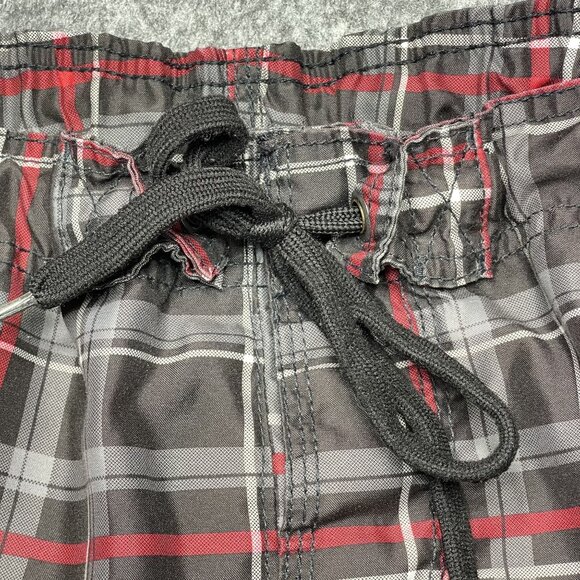 OP Mens Plaid Cargo Shorts L/G 36-38" Elastic Waist Drawstring Swim Trunks - Picture 6 of 14